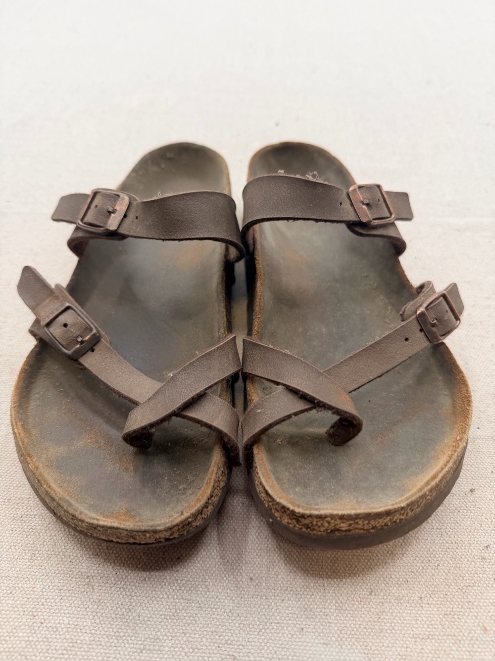 Birkenstock Mayari Brown Cross-Strap Leather Slide Sandals